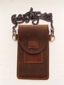 Сумка для телефона кожаная. коричневая на магните 2104